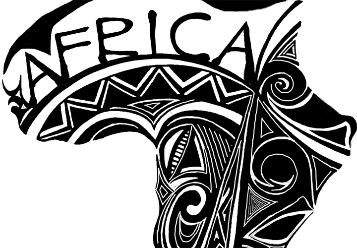 Tribal style ink drawing of Africa.